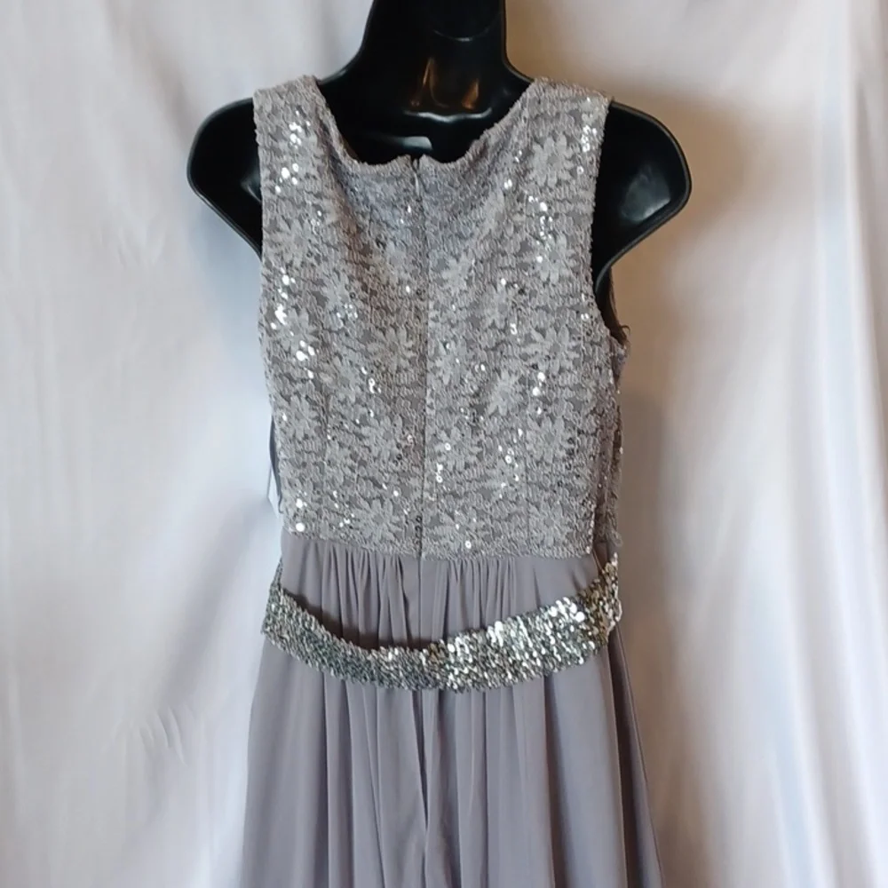 R&M Collection Platinum Gown with Lace Sequin bodice, New
